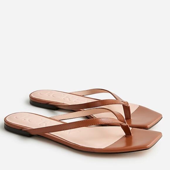 J. Crew Capri Squared Toe Brown Leather Thong Sandals size 8.5 Barely There - Picture 1 of 8